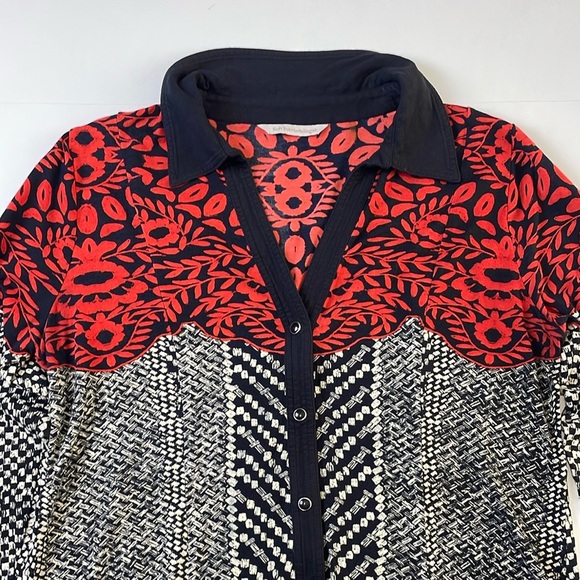 Soft Surroundings Womens Calistoga Shirt Size S Mixed Pattern Collared V-Neck - Picture 7 of 16
